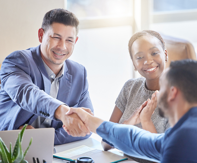 Shaking hands with agent